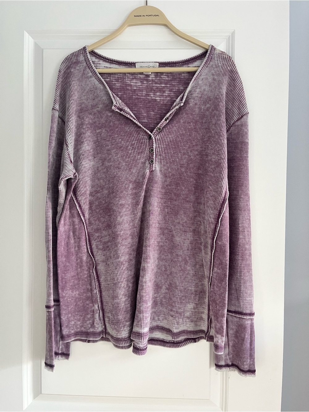 Vintage Wash Long Sleeve Ribbed Top in Lavender thread & supply